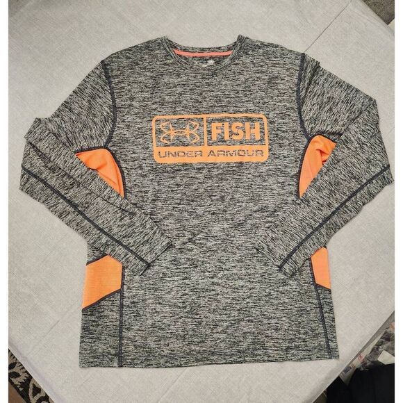 Under Armour Heat Gear Fishing performance Longsleeve T-shirt men's Large orange - Picture 1 of 6
